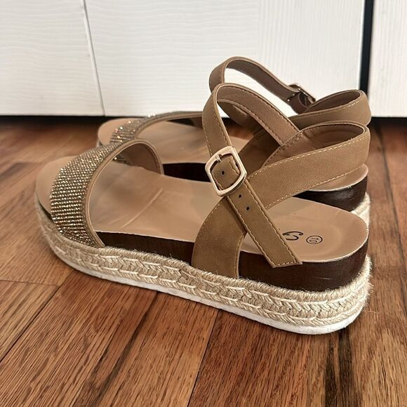 Rhinestone Platform Sandal Shoe Brown Tan Size 10 - Picture 6 of 6